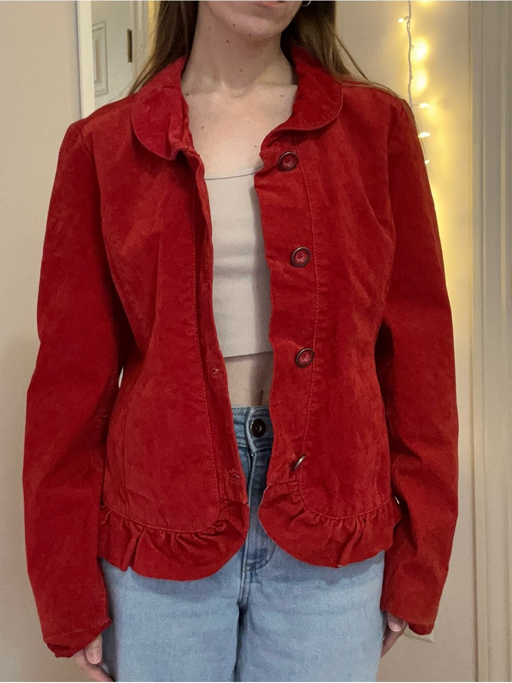 Red Leather Button Up Jacket - Picture 4 of 8